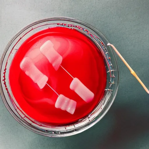 Prompt: photo of a sewing needle stuck in jello