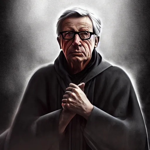 Image similar to Jean-Claude Juncker as a sith lord, post-apocalyptic, Munich, wlop, artstation