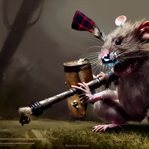 Image similar to a rat creature in a scottish kilt, holds a bagpipe, by greg rutkowski, design for magic the gathering, highly detailed, octane render, 4 k