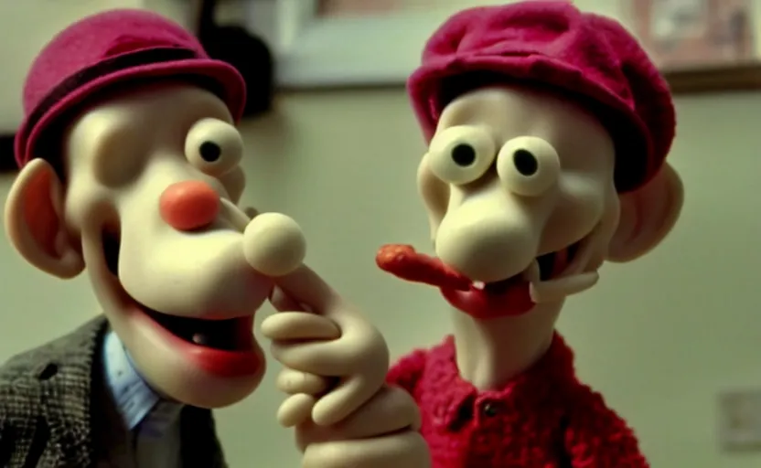 Image similar to Wallace smoking crack from a crack pipe in a still from the short movie A Grand Day Out (1989), crack cocaine, Wallace and Gromit, Aardman Animations, claymation, 4k, high quality