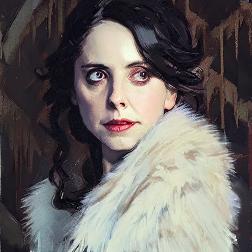 Image similar to alison brie as john snow, intricate, elegant, highly detailed, greg manchess, mucha, liepke, ruan jia, jeffrey catherine jones, ridley scott