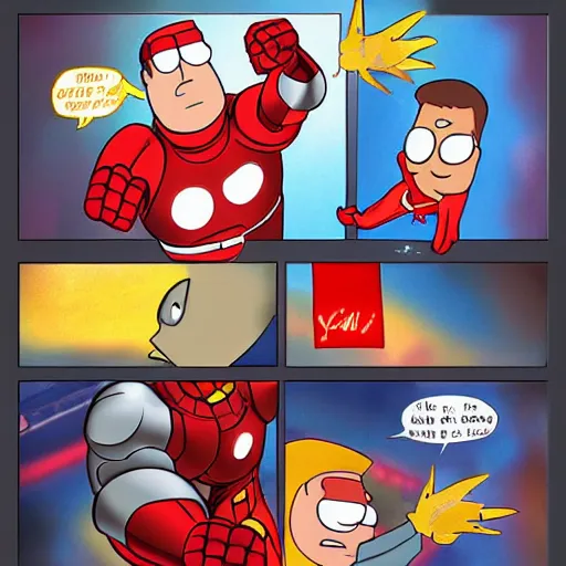 Prompt: Peter Griffin punching Iron Man by yuumei