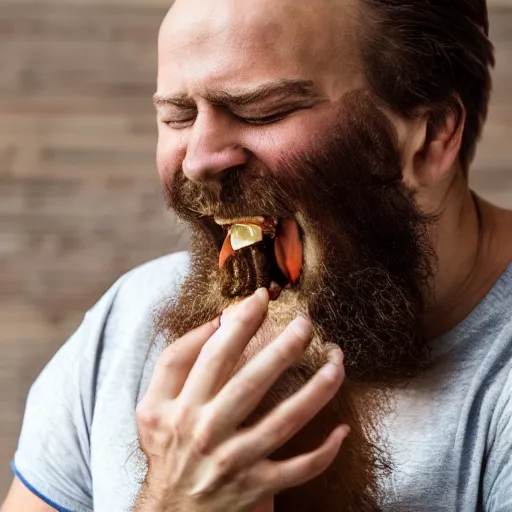 Prompt: hairy dude eating jpegs for breakfast