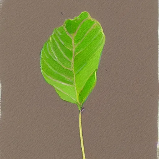 Prompt: detailed painting of a single small seedling on loose fresh earth, reveal its first leaf coming out of the seed. muted colors and natural tones.