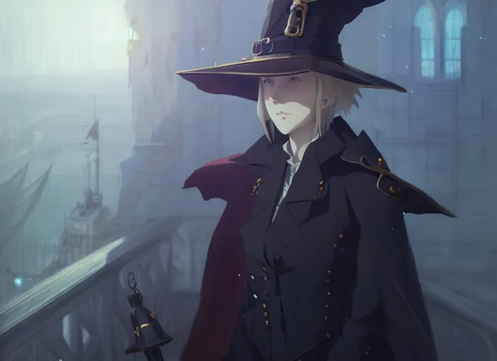 Image similar to portrait of lady maria, helm of second world war warship in background, illustration concept art anime key visual trending pixiv fanbox by wlop and greg rutkowski and makoto shinkai and studio ghibli and kyoto animation, astral witch clothes, steampunk, realistic anatomy, grimdark, volumetric lighting