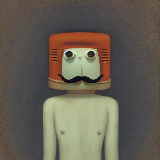 Prompt: a portrait of a character with a moustache by Shaun Tan