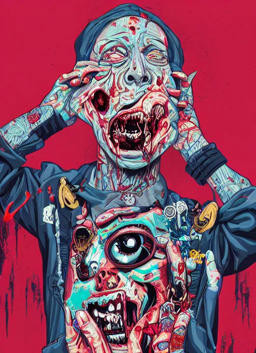 Image similar to zombie full body hiphop streetwear drip, tristan eaton, victo ngai, artgerm, rhads, ross draws