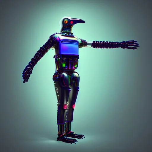 Image similar to Colour aesthetic Caravaggio style full body Photography of Highly detailed beautiful cybertronic penguin wearing highly detailed retrofuturistic sci-fi Neural interface designed by Hiromasa Ogura . In style of Josan Gonzalez and Mike Winkelmann and andgreg rutkowski and alphonse muchaand and Caspar David Friedrich and Stephen Hickman and James Gurney and Hiromasa Ogura. Rendered in Blender and Octane Render volumetric natural light
