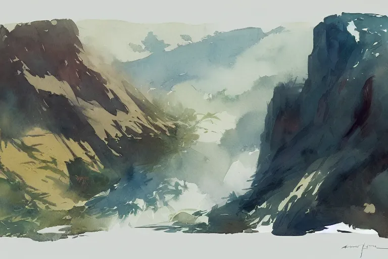 Prompt: small centered on watercolor paper, paint brush strokes, abstract watercolor painting of rose mountain, cinematic light, american romanticism by hans dahl, by jesper ejsing, by anders zorn, by greg rutkowski, by greg manchess, by tyler edlin