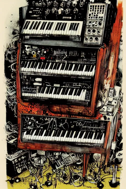 Image similar to synthesizer from hell by ralph steadman