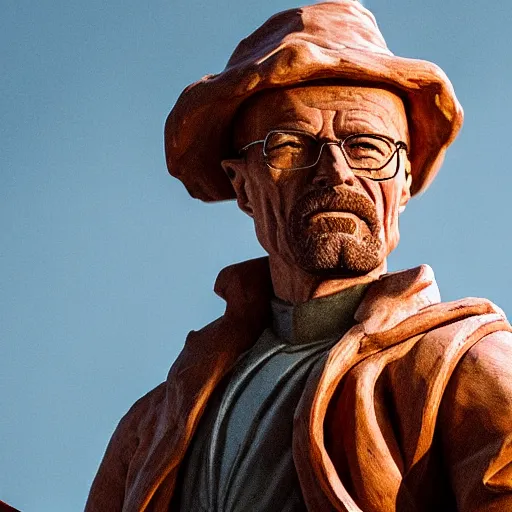 Prompt: extreme long - shot of a very detailed renaissance clay sculpture of walter white wearing a phrygian cap in times square, made by michelangelo, shot from the distance, hyper detailed, sharp focus, 8 k resolution, ray tracing