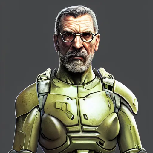 Prompt: gordon freeman as doomguy, au naturel, hyper detailed, digital art, trending in artstation, cinematic lighting, studio quality, smooth render, unreal engine 5 rendered, octane rendered, art style by klimt and nixeu and ian sprigger and wlop and krenz cushart