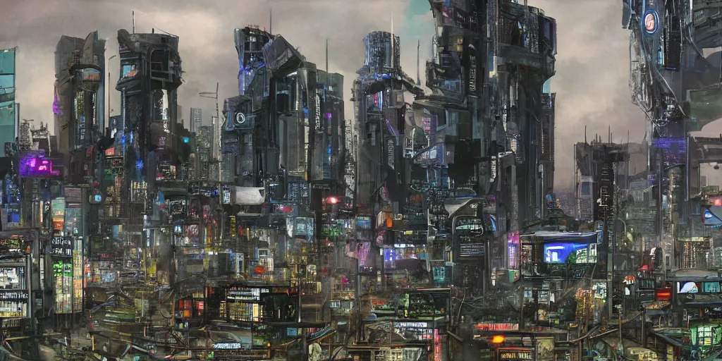 Image similar to outskirts of london, cyberpunk