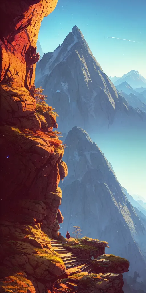 Image similar to highly detailed mountain, gta v, stephen bliss, unreal engine, fantasy art by greg rutkowski, loish, rhads, ferdinand knab, makoto shinkai and lois van baarle, ilya kuvshinov, rossdraws, tom bagshaw, global illumination, radiant light, detailed and intricate environment