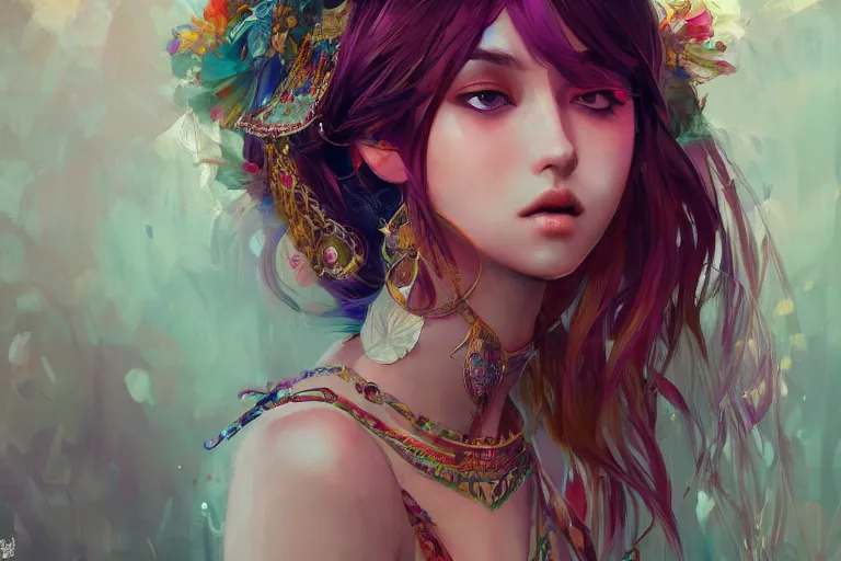 Prompt: a beautiful bohemian girl, intricate, highly detailed, digital painting, pixiv, artstation, official media, anime key visual, rich vivid colors, ambient lighting, sharp focus, illustration, art by wlop