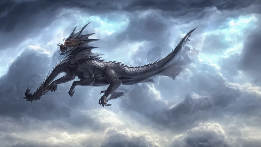 Image similar to A dragon made of clouds, concept art, matte painting, 8k, highly detailed, artstation, fluffy clouds, high quality,