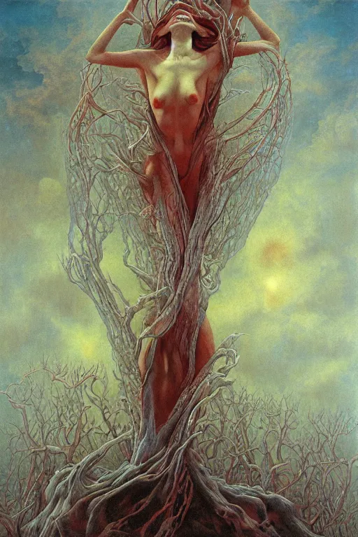 Image similar to an amazing masterpiece of art by gerald brom, Zdzisław Beksiński, ecstasy