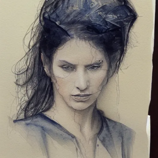 Image similar to rene almanza portraits of women, highly detailed watercolour sketch