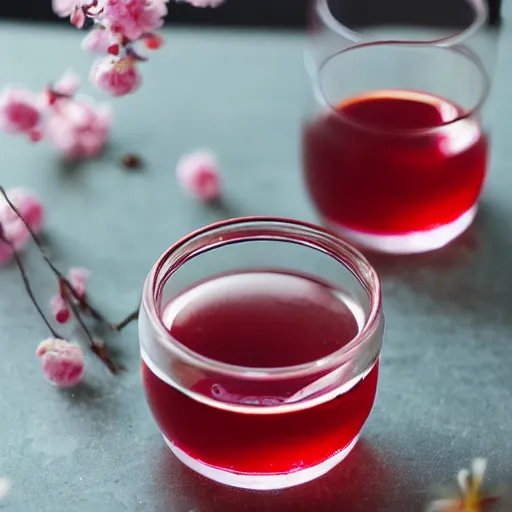 Prompt: photo of sakura cherry blossom tea in a clear glass, beautiful, high detail, recipe, cinematic,