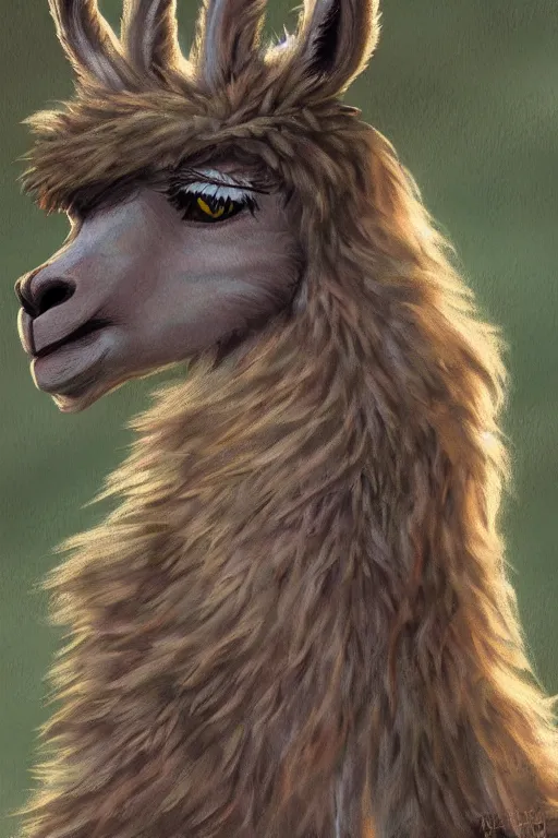 Image similar to Highly detailed wild fluffy llama portrait, studio Ghibli, Makoto Shinkai,