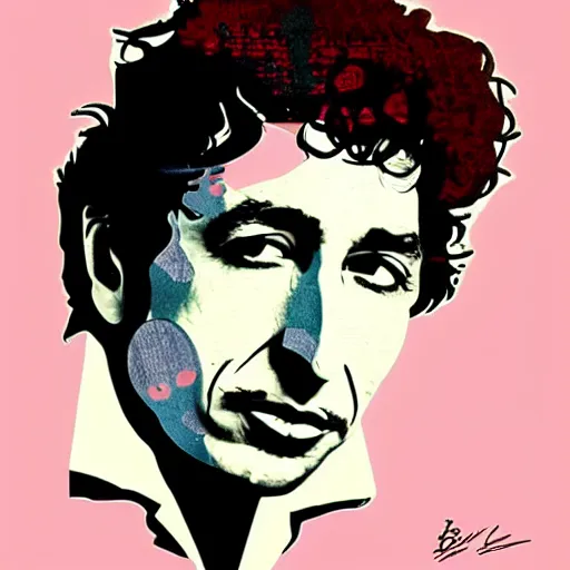 Prompt: retro design of bob dylan by paul rand