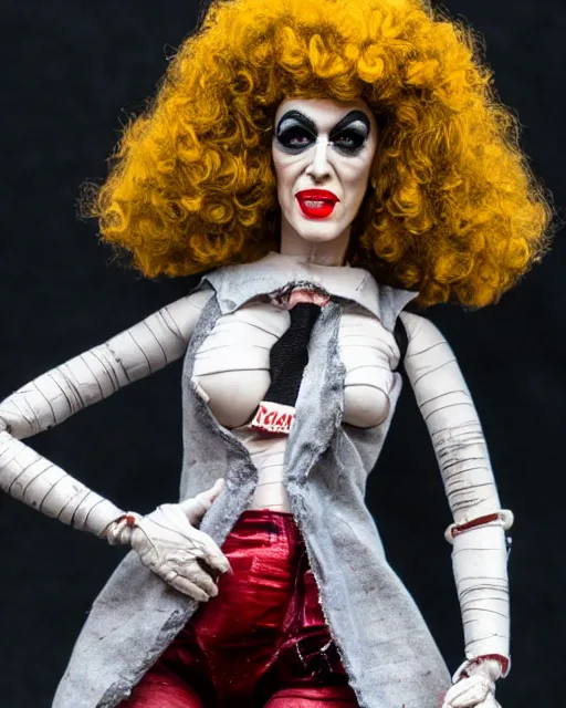 Image similar to a paper mache doll of dr. frank - n - furter, realistic, very detailed, complex, intricate, studio lighting, superres sharpening, bokeh, sigma 5 0 mm f 1. 4