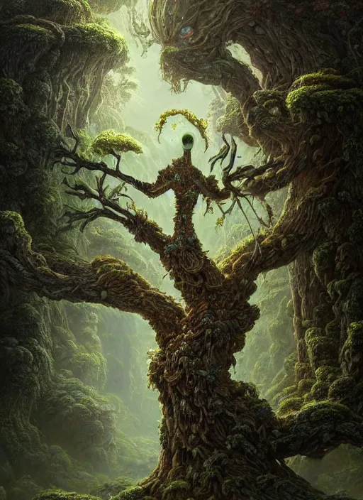 Prompt: Portrait of an Ancient Robot with a tree growing out of its head, patches of moss, translucent leaves, extremly detailed digital painting, in the style of Tomasz Alen Kopera and Fenghua Zhong and Peter Mohrbacher, mystical colors, rim light, beautiful lighting, 8k, stunning scene, raytracing, octane, trending on artstation