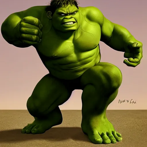 Prompt: a highly detailed image of what the love child between the hulk and shrek would look like