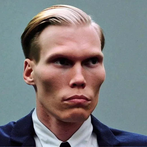 Image similar to jerma 9 8 5, still image of jerma 9 8 5 on trial, courtroom photo, courtroom interior background, detailed face