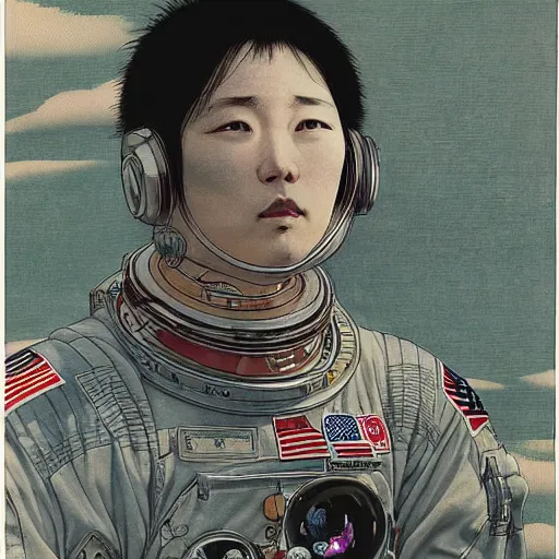 Image similar to a simple concept art portrait of an astronaut, an award winning yoshitaka amano digital art, by, james gurney and gerhard richter. art by takato yamamoto. masterpiece, deep colours.