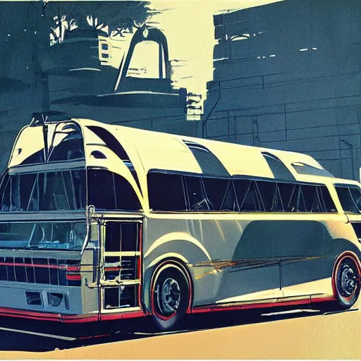 Prompt: concept art for chainsaw bus, painted by syd mead, high quality