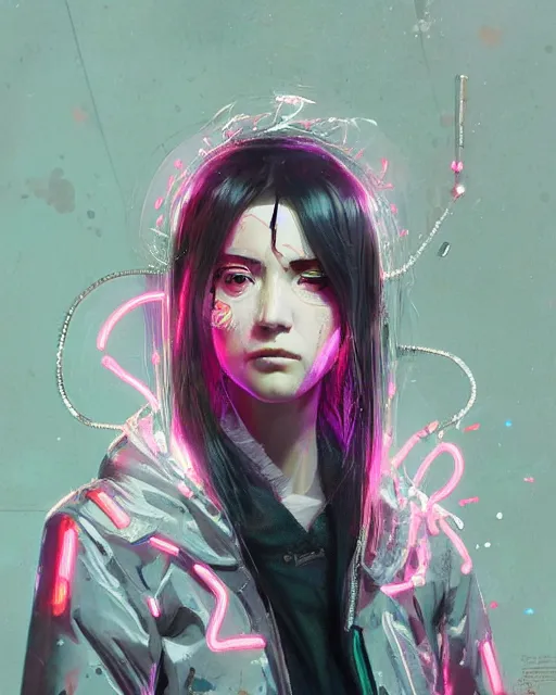 Image similar to detailed portrait Neon Operator Girl, cyberpunk futuristic neon, reflective puffy coat, decorated with traditional Japanese ornaments by Ismail inceoglu dragan bibin hans thoma greg rutkowski Alexandros Pyromallis Nekro Rene Maritte Illustrated, Perfect face, fine details, realistic shaded, fine-face, pretty face