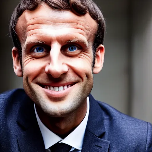 Prompt: closeup portrait of emmanuel macron smiling trying to rob you at gunpoint in a smoky back street, natural light, sharp, detailed face, magazine, press, photo, steve mccurry, david lazar, canon, nikon, focus