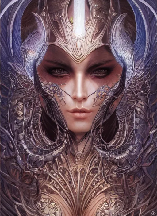 Image similar to a highly detailed symmetrical painting of a female fantasy character with piercing beautiful eyes, art by artgerm and karol bak and mark brooks and donato giancola and bayard wu and gustav moreau and wayne barlowe