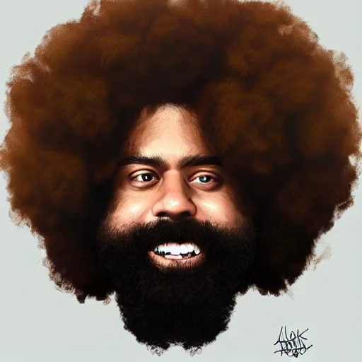 Image similar to minimalist Portrait of Reggie Watts, intricate, wild, highly detailed, digital painting, artstation, concept art, smooth, sharp focus, illustration, art by artgerm and greg rutkowski and alphonse mucha and Hajime Sorayama