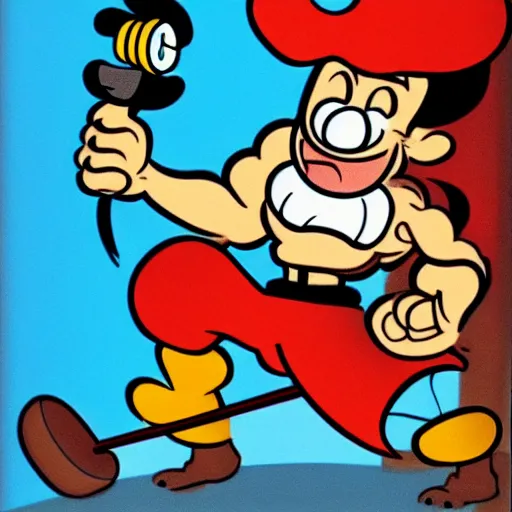 Image similar to Popeye fights a lion, drawn in the style of old Max and Dave Fleischer cartoons.