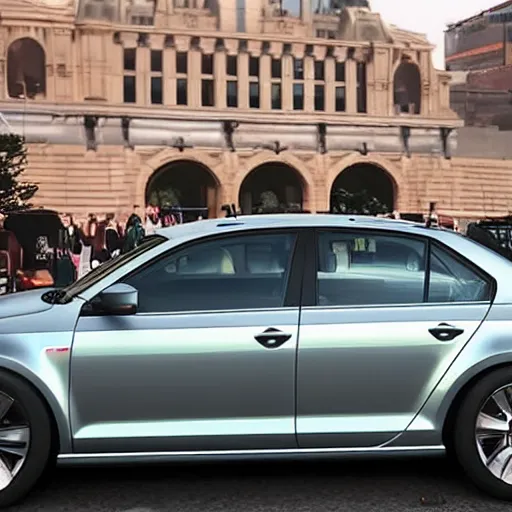 Prompt: a gunmetal grey volkswagen jetta in the pixar movie cars