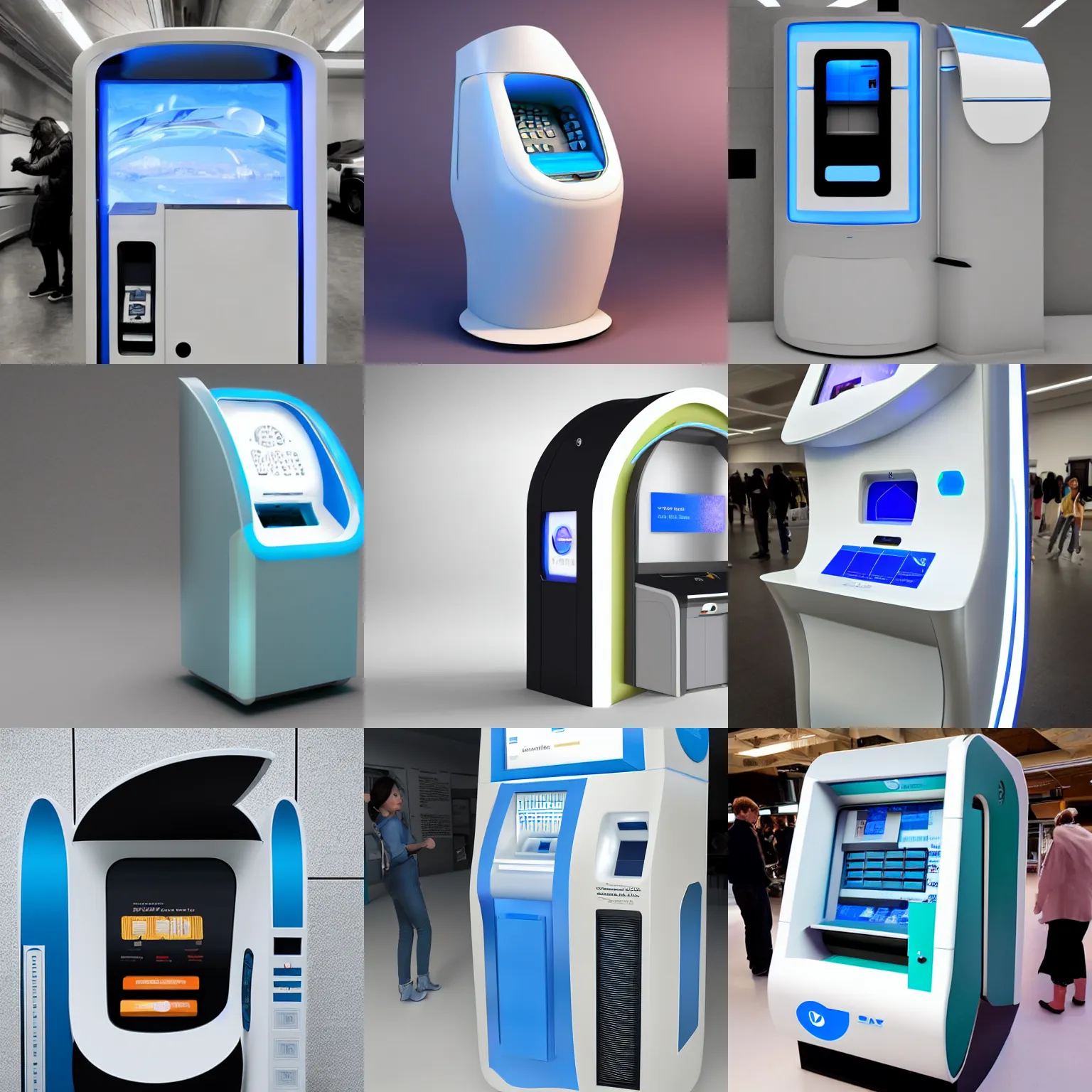 Prompt: a futuristic atm machine, curved, by school of design