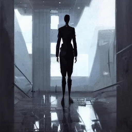 Prompt: concept art by greg rutkowski, a very tall and slender woman with blond hair, talking to a very tall and slender man with short black hair, brutalist futuristic interior, dark lighting atmosphere, detailed portraits, nostalgic atmosphere, scifi, digital painting, artstation, concept art, smooth, sharp foccus ilustration, artstation hq