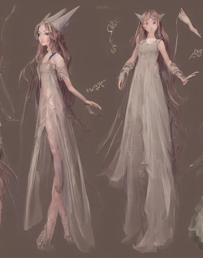 Image similar to A young female wizard in delicate magical dress + concept art + detailed character portrait