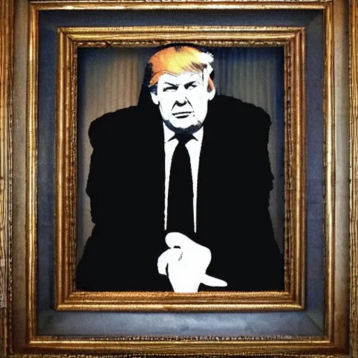 Prompt: donald trump by banksy, wall art, banksy,