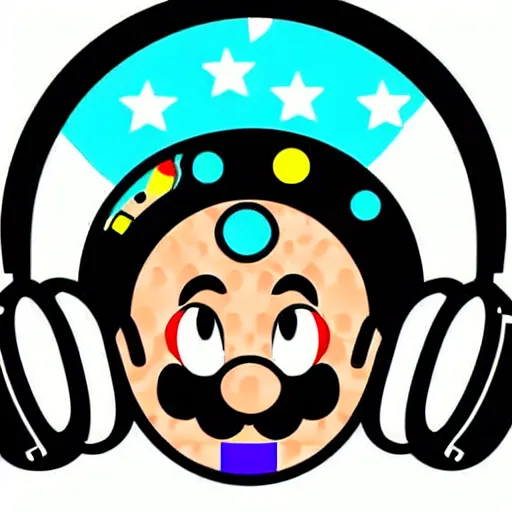 Image similar to svg sticker of a Pop-Wonder SuperMario, Mario-Wearing-a-red-hat, at a rave, spinning records, giant headphones rocking out, wearing headphones, huge speakers, dancing, rave, DJ, spinning records, digital art, amazing composition, rule-of-thirds, award-winning, trending on artstation, featured on deviantart