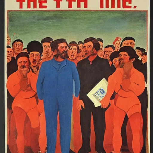 Image similar to soviet painting propoganda of the phrase'eat the rich'by isaak brodsky, walter womacka, czeslaw znamierowski, vladimir pchelin, kuzma petrov - vodkin, igor berezovsky