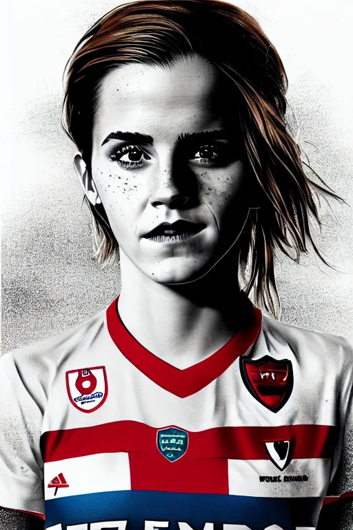 Image similar to a portrait of emma watson as a lokomotiv football player, hyper realistic, highly detailed