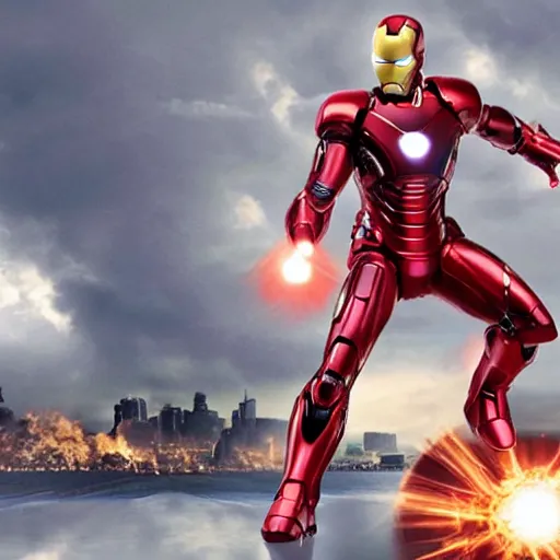 Prompt: promotional image of Shinzo Abe as Iron Man in Iron Man（2008）, he wears Iron Man armor without his face, movie still frame, promotional image, imax 70 mm footage