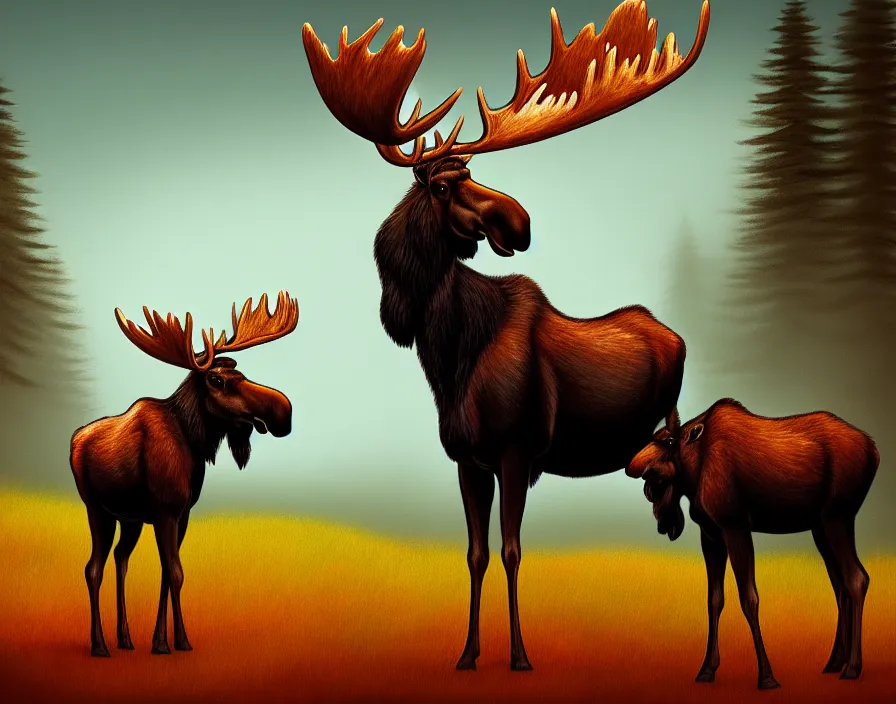 Image similar to moose in american romanticism, digital painting, trending on artstation, sharp focus, 4 k