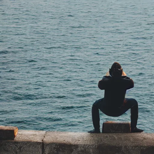 Image similar to photo of shark man sitting on a ledge, 4 k