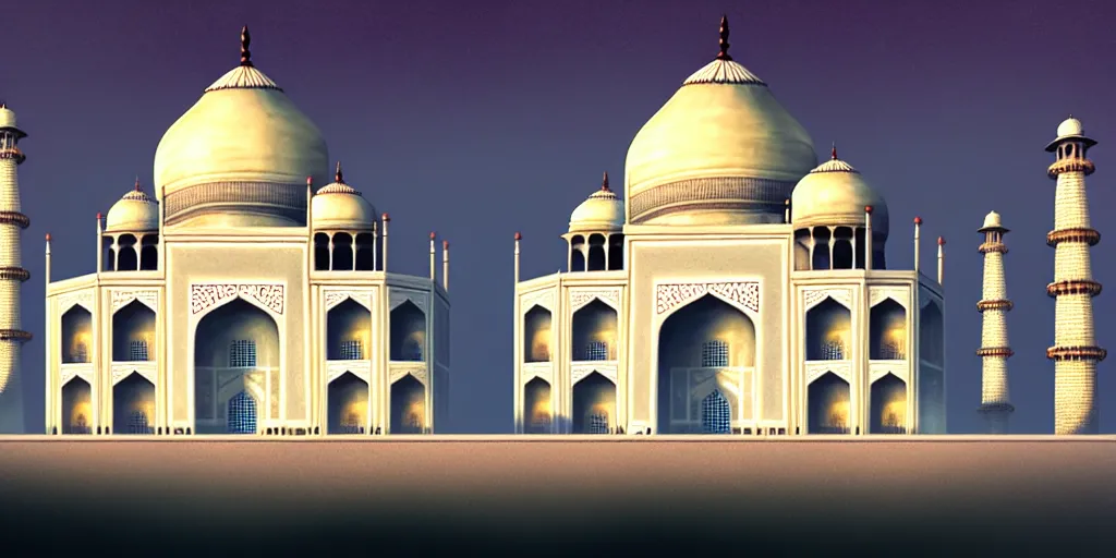 Image similar to The Taj Mahal with the moonlight, extremely detailed digital painting, in the style of Fenghua Zhong and Ruan Jia and jeremy lipking and Peter Mohrbacher, mystical colors, rim light, beautiful Lighting, 8k, stunning scene, raytracing, octane, trending on artstation