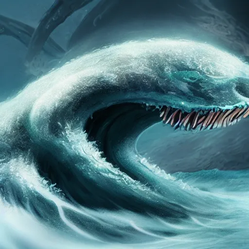 Prompt: a terrifying anthropomorphic wave monster, 1 2 0 mm, super high resolution