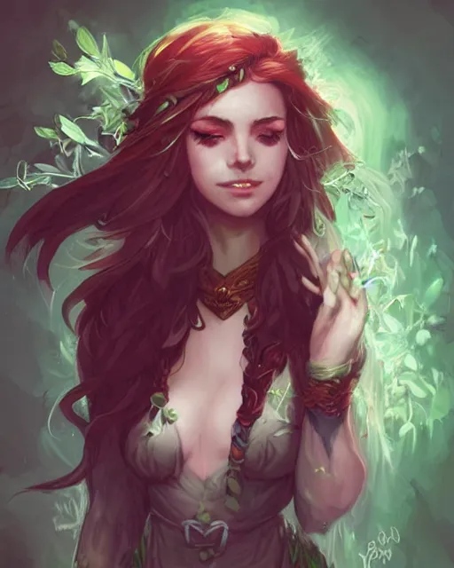 Image similar to a beautiful female druid, by Fernanda Suarez and ross tran